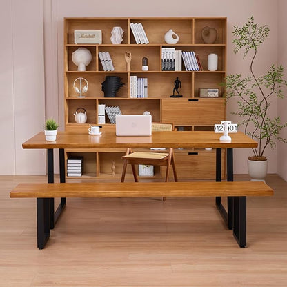 "Durable Solid Wood Top Bench with Sturdy Metal Legs – Versatile Dining & Office Seating " (dark yellowbench, 78.74in)