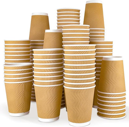 Ginkgo 150 Pack Hot Paper Cups 12 oz Insulated Disposable Corrugated Coffee Cups Ripple Wall Beverage Cups