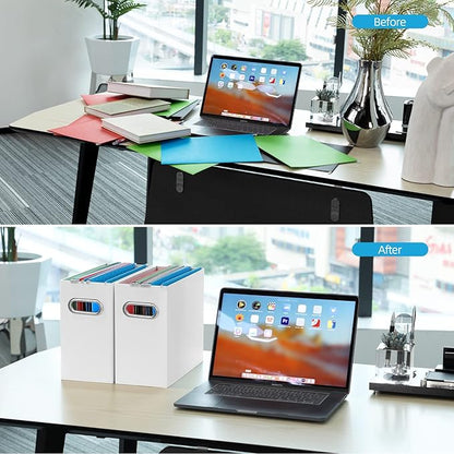 Oterri Cardboard File Organizer Box for Hanging File Folders Letter Size,File Box for Computer Desk,File Cabinet,Working Home,Office,Classroom (White, Letter Size - 4 Packs)
