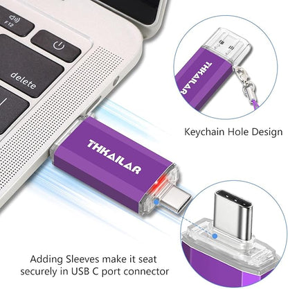 THKAILAR 128GB USB C Flash Drive 2 Pack,2-in-1 Dual Type-A&Type-C Thumb Drive USB 3.0 Memory Stick,High-Speed Flash Drive USB C for iPhone 15/16,Android,Mac,PC,PS4,Plug&Play,Durable&Compact Design