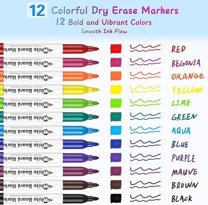 SFAIH Fine Tip Dry Erase Markers - 72 Pack 12 Assorted Color Whiteboard Erasable Markers Bulk for Kids Adults, Ideal for Classroom School Office Home Use on White Board, Non-Toxic Easy Clean