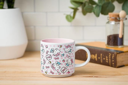 Silver Buffalo Hello Kitty Polka Dot Food Scribble Single Stackable Ceramic Mug, 13 Ounces