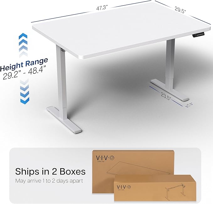 VIVO Electric 48 x 30 in Standing Desk, Memory Height Adjustment, 1B Series, One-Piece White Top, Gray Frame, DESK-KIT-1G5W