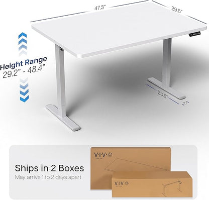 VIVO Electric 48 x 30 in Standing Desk, Memory Height Adjustment, 1B Series, One-Piece White Top, Gray Frame, DESK-KIT-1G5W