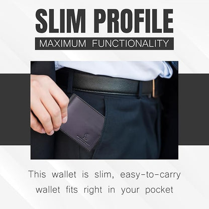 Bifold Wallet for Men with Premium Cowhide Leather Slim Wallet, Minimalist Design, Multiple Card Slots, Stylish Durable Gift-Ready Men’s Wallet (Black)