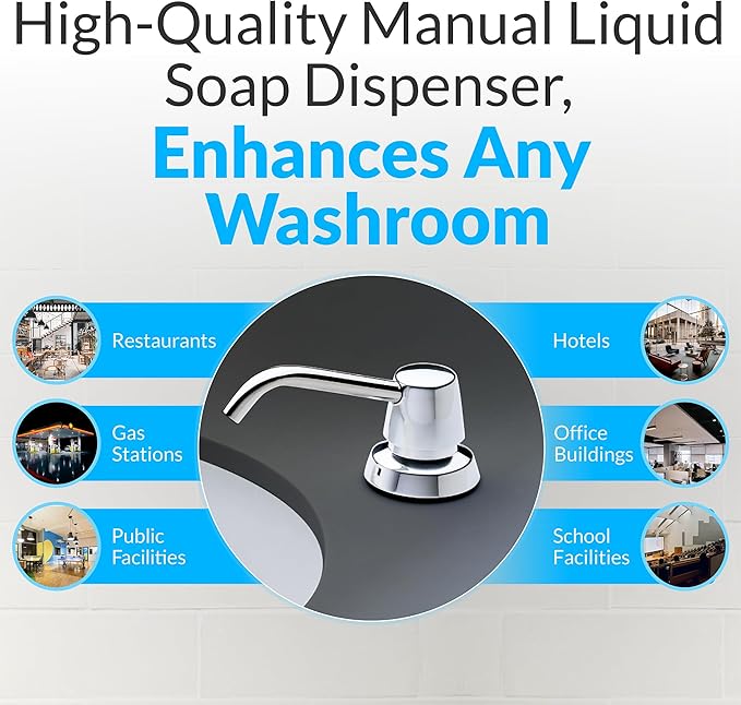 Bobrick B-822 Manual Top Fill Liquid Soap Dispenser 34 fl oz. (1L) Liquid Soap Capacity, 4- Inch Free-Turning Spout for Public Restroom Countertops, Chrome Finish