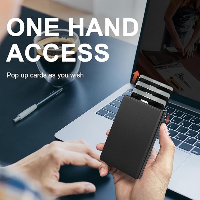 GAOCHALE Wallet for Men Pop up Card Holder, Smart, Slim, Minimalist Design for Front Pocket, Premium RFID Blocking, 10-14 Card Capacity | ID Window | Cash Slot(Black)