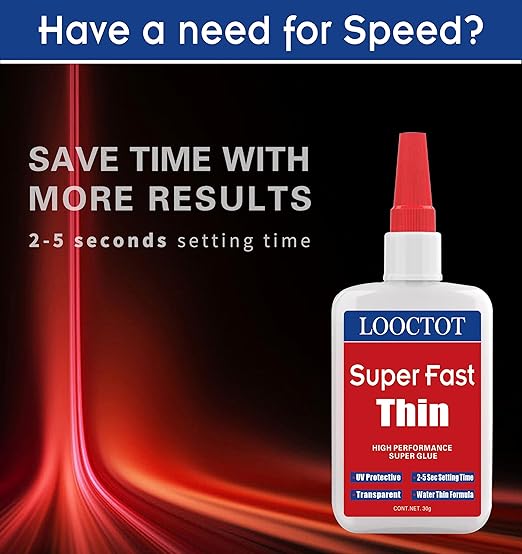 60g(2.12 oz) Thin Super Glue Dries Super Fast (2-5 Sec) Premium CA Glue for Woodworking, Woodturning, Hobby Models, CA Finish, Inlays. Waterproof Clear