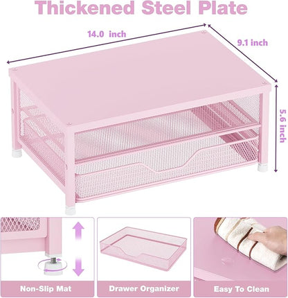 OPNICE Computer Monitor Stand Riser, Desk Organizers and Accessories with Drawer, Laptop Stand, Office Desk Accessories & Workspace Desktop Organizers Storage for Office Supplies(Pink)
