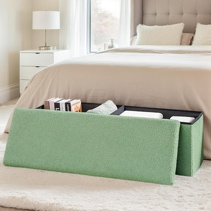 43 Inches Storage Ottoman Bench - Square Ottoman with Sherpa Top,Storage Bench for Bedroom,43" L x 15" W x 15" H - Green