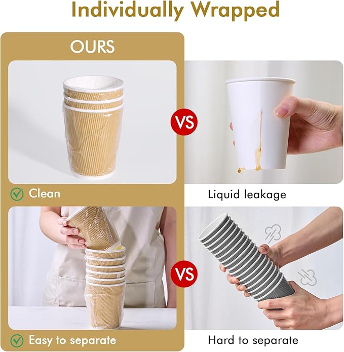 500 Pack 12 oz Coffee Cups, Insulated Ripple Wall Hot Coffee Cups for Home, Office, Hotel, Meetings, Parties