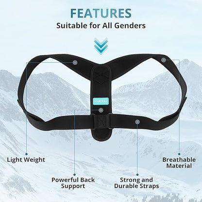 Adjustable Posture Corrector for Men & Women – Upper & Mid Back Brace for Posture Alignment – Relieves Neck, Shoulder & Clavicle Pain – Lightweight, Breathable & Invisible Under Clothing（Chest Size 30”-43”）