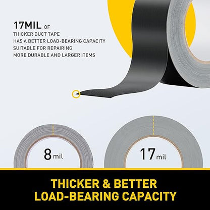 Lichamp 10 Rolls Heavy Duty Thicker Black Duct Tapes, 17 mil No Residue Duct Tape for Packaging Taping Sealing Repairing Tying, Wide Tape for DIY or Commercial Use, 2 Inches x 25 Yards
