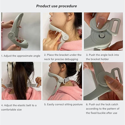360°Adjustable Neck Brace - Cervical Collar with Neck Stretcher | Neck Orthotics for Forward Head Posture Correction and Cervical Spine Support and Alleviating Pressure (Grey Color)