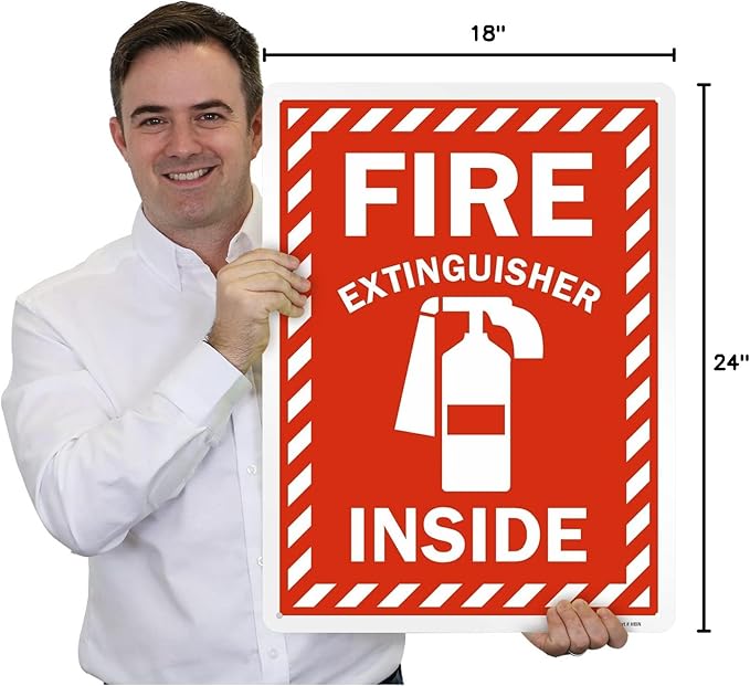 SmartSign 24 x 18 inch “Fire Extinguisher Inside” Metal Sign with Pre-cleared Holes, 80 mil Laminated Rustproof Aluminum, Red and white, Made in USA