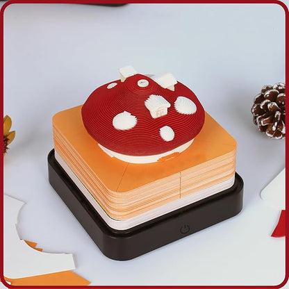 3D Time Piece Calendar 2026 DIY Calendars Tear Away Carving Art 3D Memo Pad Calendar With LED Lights sculpture artsy pads calendar notepad for Desktop Decor-Red Mushroom House