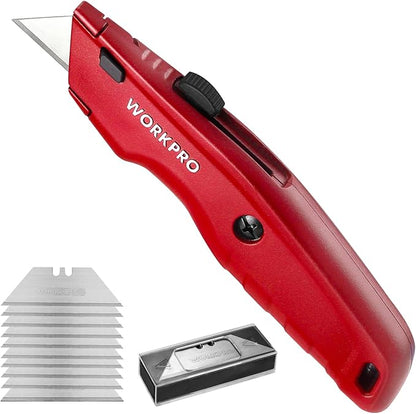 WORKPRO Premium Utility Knife, Retractable All Metal Heavy Duty Box Cutter, Quick Change Blade Razor Knife, 3PCS with 10 Extra Blades