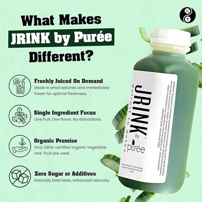 JRINK by Purée Organic Cucumber Juice, Cold Pressed Detox Drink, Healthy Cleanse with No Preservatives, Fresh Raw Juice in HDPE Bottles, Organic Fruit and Vegetable Cleanse Beverage, 16oz, Pack of 24