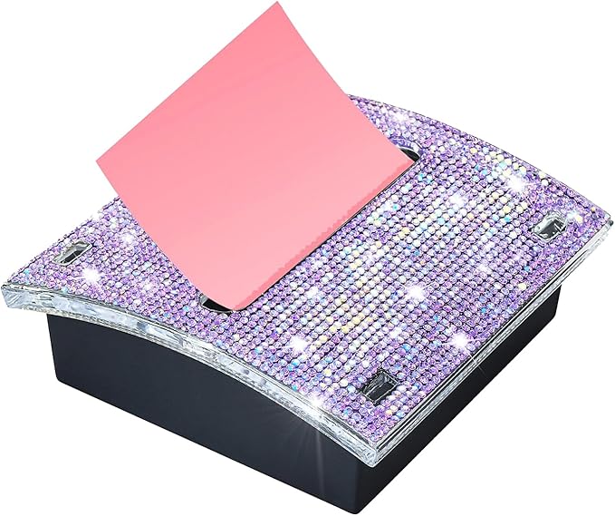 Rhinestone Self Sticky Note Holder Post it Note Dispenser Pop-Up Sticky Notes Dispenser 3 x 3 inch Post it Dispenser for Office Desk Accessories(Purple)