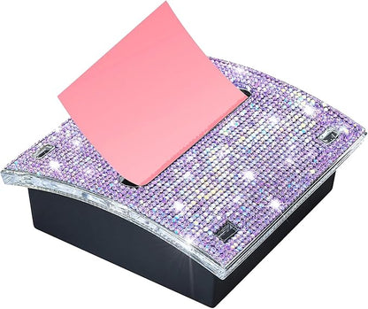 Rhinestone Self Sticky Note Holder Post it Note Dispenser Pop-Up Sticky Notes Dispenser 3 x 3 inch Post it Dispenser for Office Desk Accessories(Purple)