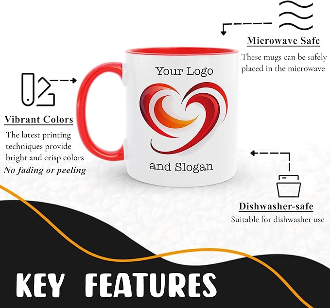 Personalized Coffee Mug, Custom Picture Text or Logo Ceramic Mug, Customized Gift for Men & Women, Taza Personalizada with Photo and Words, Customizable 11 Oz Tea Cup | White - Red