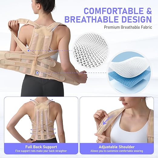 Posture Corrector for Women and Men, Back Brace with Full Back Support, Adjustable Shoulder Straightener for Upper & Lower Back Pain Relief, Scoliosis, Hunchback (Large, Beige)