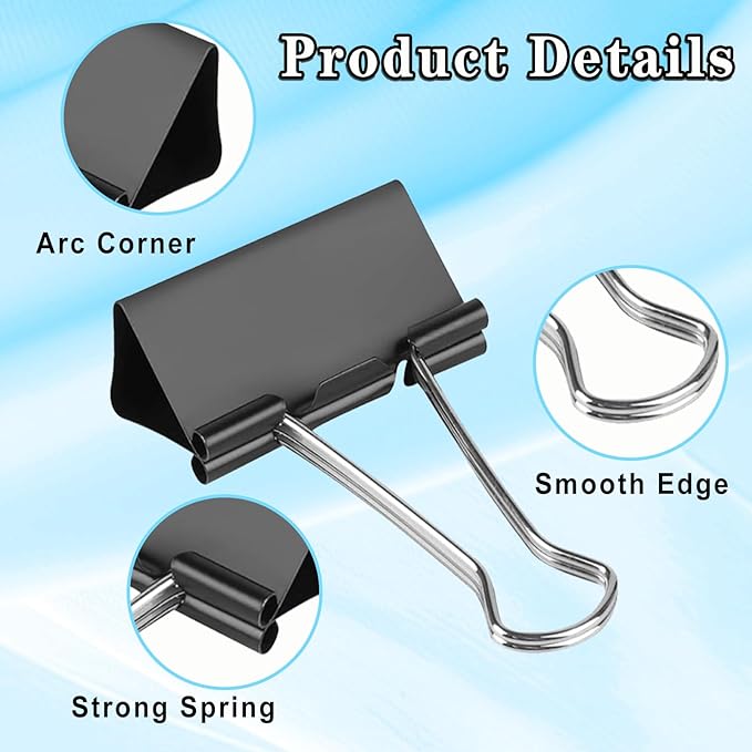 6PCS Jumbo Binder Clips 3 Inch, Black, Binder Clips Extra Large Heavy Duty for Office Supplies