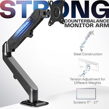 VIVO Heavy Duty Single Monitor Tension Arm for up to 27 inch Screens, Holds 14.3 lbs, Premium Desk Mount Stand, Black, STAND-V101O