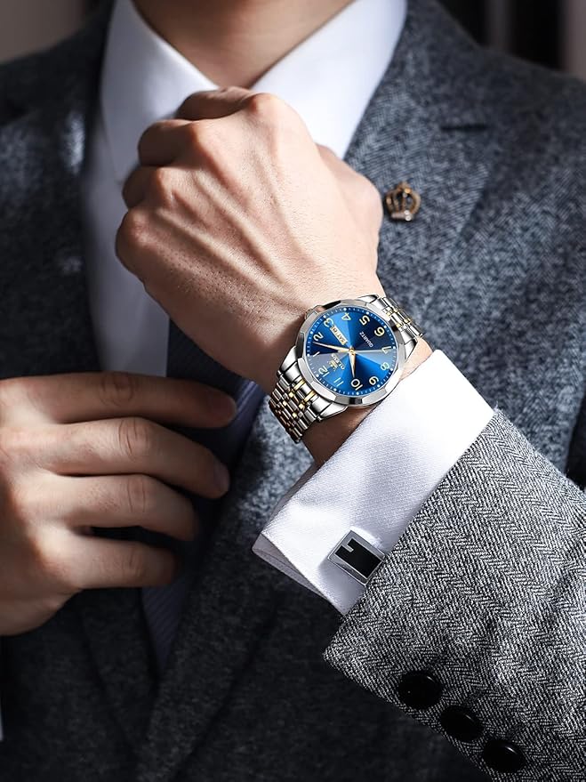 OLEVS Watch for Men Luxury Dress Analog Quartz Stainless Steel Waterproof Luminous Date Diamond Business Two Tone Casual Wrist Watch
