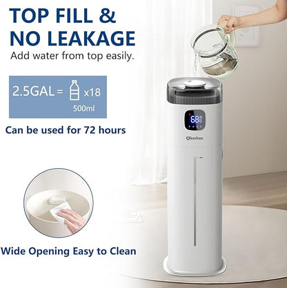 Large Humidifiers for Bedroom, 9L/2.5Gal Ultrasonic Cool Mist, Easy Clean Humidifier with 350ML/H Large Mist Speed, Quiet, Suitable for Kids Room Plant Yoga (Square B)