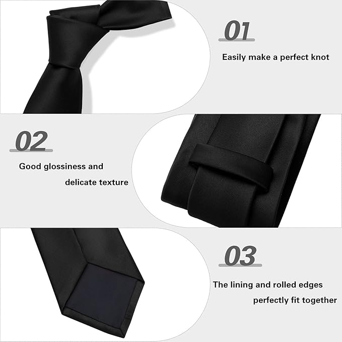 PenSee Men's Tie Set Solid Pure Color 3.15" (8CM) Classic Formal Plain Necktie and Pocket Square Set For Men