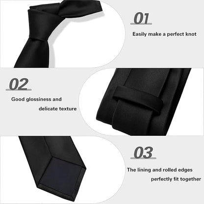 PenSee Men's Tie Set Solid Pure Color 3.15" (8CM) Classic Formal Plain Necktie and Pocket Square Set For Men