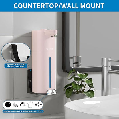 Aunmaon Automatic Soap Dispenser Touchless, Modern, Kitchen & Bathroom, Hands-Free, Adjustable Volume, Long Battery Life, Compatible with Thick & Thin Soap, Easy for Toddlers, Clog-Free, Pink