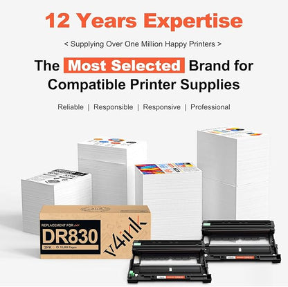 v4ink Compatible DR830 Drum(Not Toner) Replacement for Brother DR830 DR-830 Drum Unit for Brother DCP-L2640DW HL-L2400D HL-L2405W HL-L2460DW HL-L2480DW MFC-L2820DW XL MFC-L2900DW Printer - (2 Black)