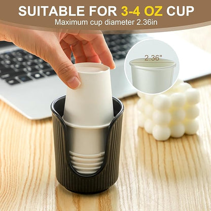 Ceramic Bathroom Cup Dispenser with Stylish Vertical Stripes - Disposable Mouthwash Cup Holder Holds 3-4oz Paper Cups for Rinsing Cups on Bathroom Vanity Countertops (Black-Black-2 Pack)