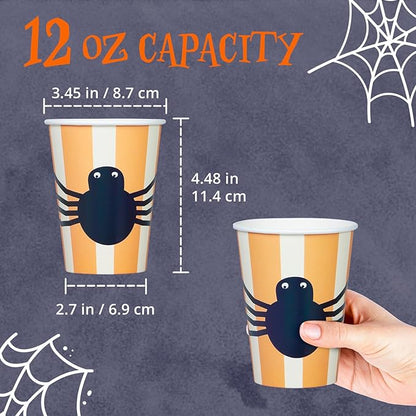 Halloween Disposable Paper Party Cups, Bulk 50 Pack, Leak-Resistant, 12 oz Hot and Cold Cups for Restaurants and Parties, Spider