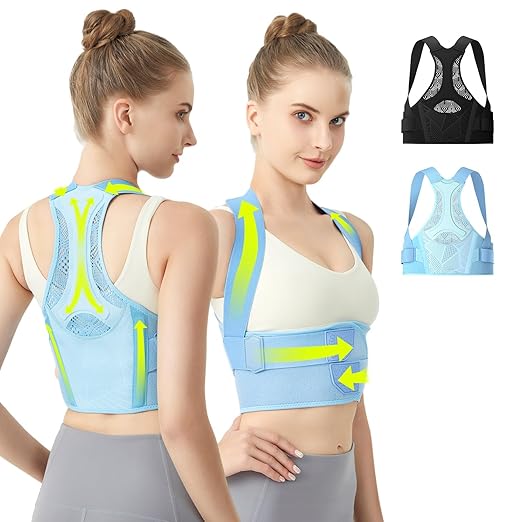 Posture Corrector for Women, Lightweight and Breathable Back Brace for Pain Relief, Rounded Shoulders and Hunchback, Compact & Portable with Fashionable Design, Invisible Under Clothes Blue M