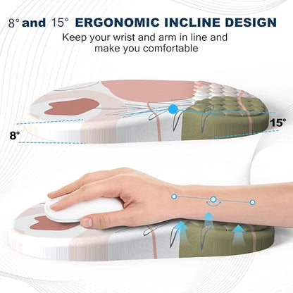 Ergonomic Mouse Pad and Keyboard Wrist Rest with Massage Design, Space-Saving Mouse Pad Wrist Support, Memory Foam Wrist Rest with Non-Slip PU Base for Computer Desk, Rose