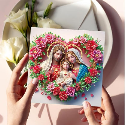 6PCS Diamond Art Painting Greeting Card Set, Faith Pattern DIY Cards with Envelopes for Xmas Birthdays Special Occasion Blessing