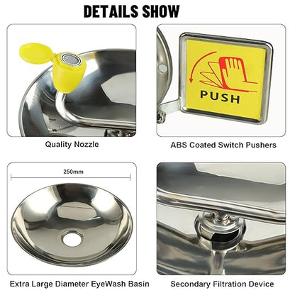 Eye Wash Station Emergency Wall-Mounted - Yeipower Portable First Aid Eyewash Station Kit Stainless Steel Eye Irrigation