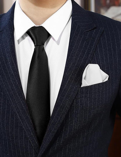 PenSee Men's Tie Set Solid Pure Color 3.15" (8CM) Classic Formal Plain Necktie and Pocket Square Set For Men
