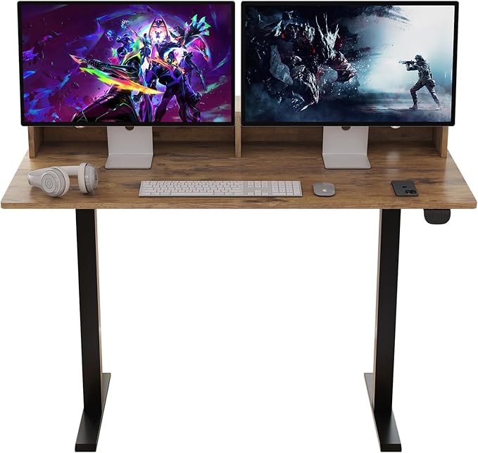 2-Tier Height Adjustable 45" Electric Standing Desk - Upgraded Ultra Durable Home Office Large Rectangular Computer Table or Laptop Sit Stand Workstation - Rustic Brown