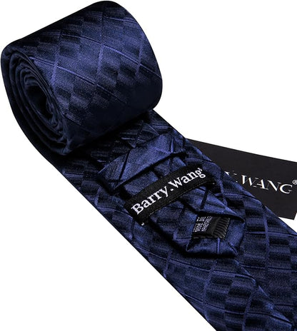 Barry.Wang Tie Sets for Men Silk Solid Necktie Stain Ties Handkerchief Pocket Square Cufflinks Wedding Business Dyed