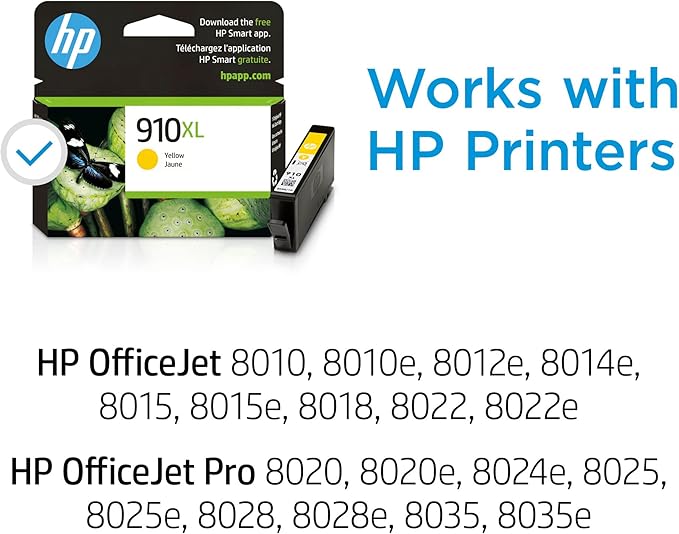 HP 910XL Yellow High-yield Ink Cartridge for HP Printers | Works with Printer Series: OfficeJet 8010, 8020, Pro 8020, 8030 | Eligible for Instant Ink | 3YL64AN