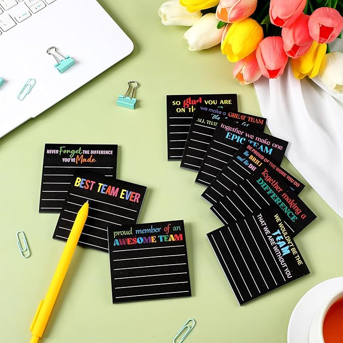 Yinder 24 Pcs Inspirational Sticky Notes Christmas Stocking Stuffers Motivational Sticky Notes Pad Employee Appreciation Gift Bulk for Teacher Nurse Coworker Office 3 x 3'' (Team,Black)