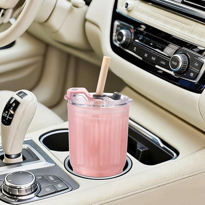 Iced Coffee Cups with Lids: Coffee Bar Accessories - Ribbed Glass Tumbler with Silicone Straw and Lid - 20oz Leak Proof Reusable Glass Cups and Tumblers with Lid and Silicone Straws(1Pcs-Pink)