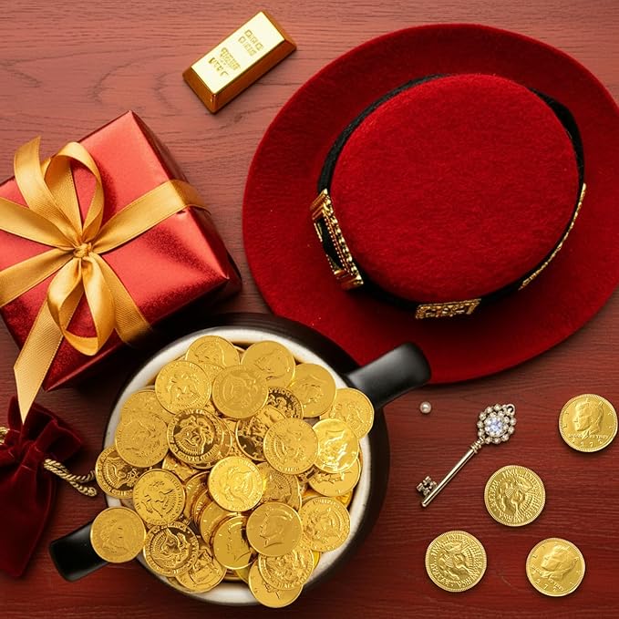 Gold Chocolate Coins, 100 Pack of Gold Chocolate Coins Bulk, Ideal Coin Candy for Themed Parties, Events and Celebrations, Perfect for Gift Bags and Festive Decorations Christmas and st patricks day.