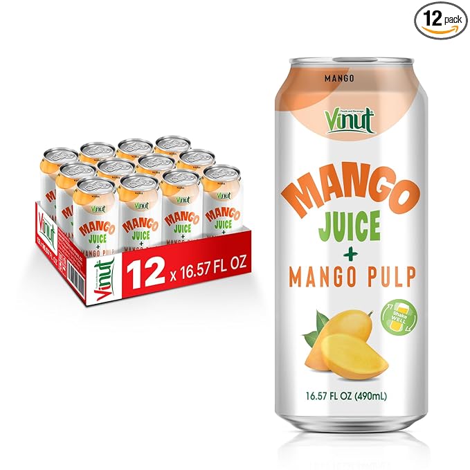 Vinut 100% Mango Juice with Pulp (16.57 fl oz, Pack of 12), No Sugar Added, All Nature Mango Juice, Not From Concentrate, Gluten Free, GMO-Free, High Calcium, Iron