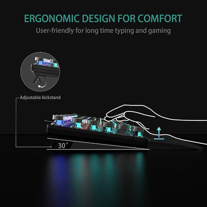 AULA F2088 Typewriter Style Mechanical Gaming Keyboard Blue Switches,Rainbow LED Backlit,Removable Wrist Rest,Media Control Knob,Retro Punk Round Keycaps,USB Wired Computer Keyboard