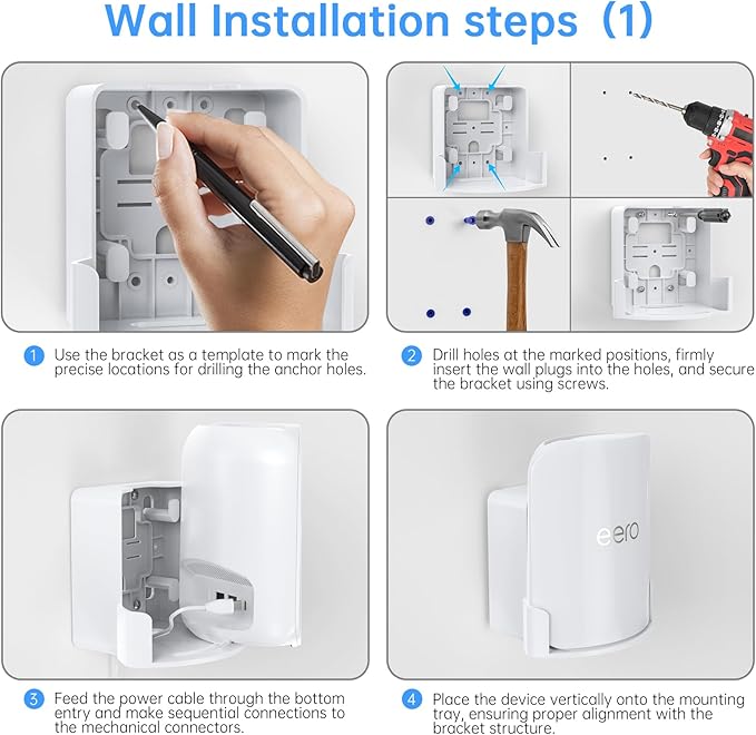 EDUP Wall Mount for eero Pro 7, Space-Saving Holder with Cable Management, Compatible Only with eero Pro 7, for Wall & Outlet Mounting- Includes Screws & Quick Start Guide (White, 1 Pack)